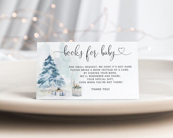 Winter books for baby ticket. Pine trees Baby shower books for baby ticket. Instant Download #ad4
