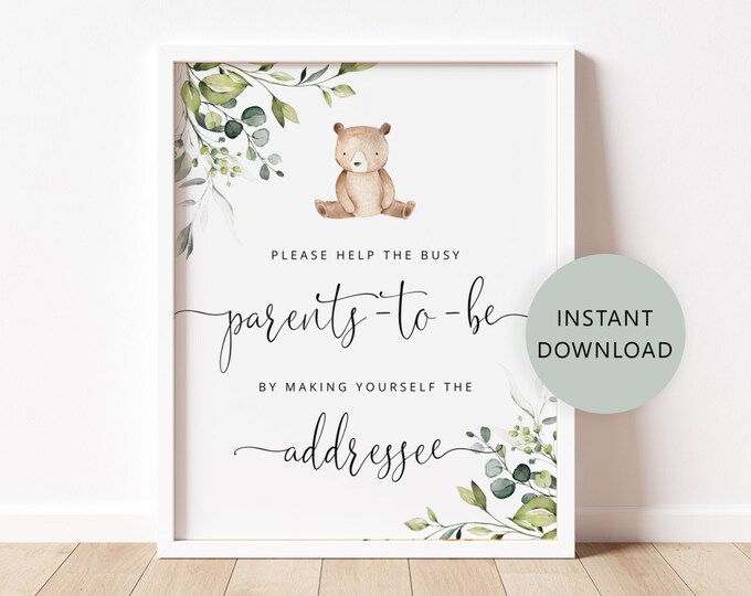 Help the Busy Parents-to-Be by Making Yourself the Addressee. Little bear Address an Envelope Sign Instant Download #w5