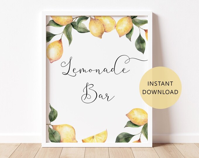 Lemonade bar sign. Lemon theme bridal shower table signs. Lemon Bridal shower table sign. Instant Download #lm1