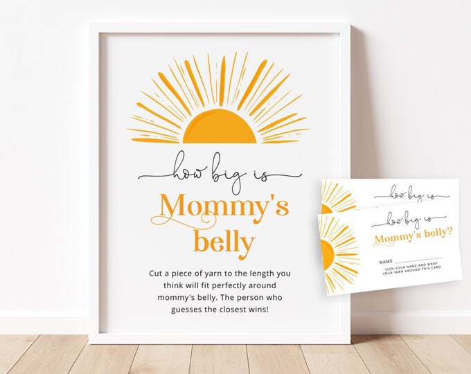 Sunshine How Big is Mommy's Belly Game. Minimalist boho sun baby shower Belly Guessing Game. Instant Download #s3