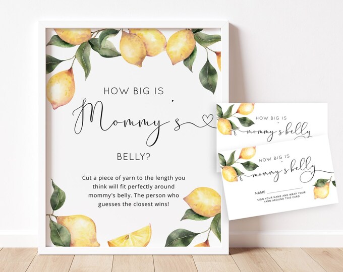 Lemon How Big is Mommy's Belly Game. Elegant main squeeze baby shower games. Citrus Belly Guessing Game. Instant Download #lm1