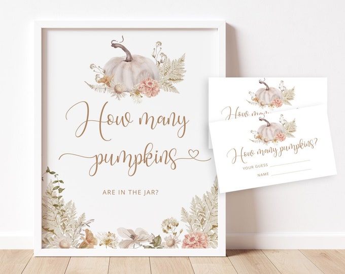 Guess How Many pumpkins Are In The Jar. Boho fall guess how many guessing game.  Instant Download #p8