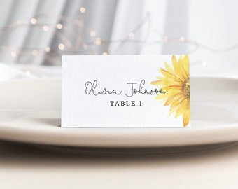 Sunflower  Escort Cards. Printable sunflower place cards. Editable Wedding Place Cards #sun1
