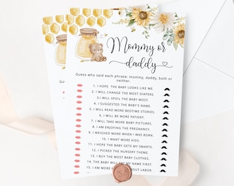 Honey Bear Baby Shower Game: Mommy or Daddy Quiz (Instant Download)