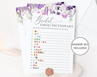 Bridal shower emoji pictionary. Lilac bridal emoji game. Lavender bridal shower emoji pictionary game #09