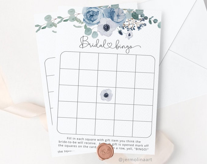 Dusty blue Bridal Shower Bingo. Printable Bridal Bingo. Dusty blue Bridal shower games, Winter Bridal shower printable Instant Download #dus