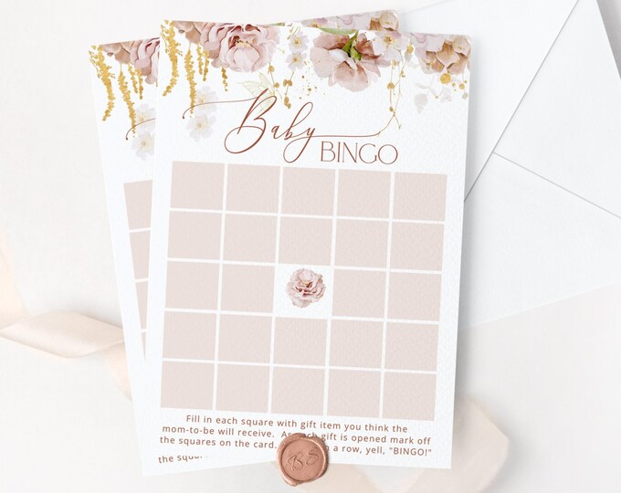 Floral Baby Shower Bingo Card. Boho Baby Bingo game printable. Garden floral baby bingo card. Instant Download #gar1