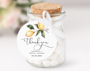 Lemon sticker template. Bridal shower citrus  round favor tag template. Lemon Circle Sticker Template Corjl printable #lm1