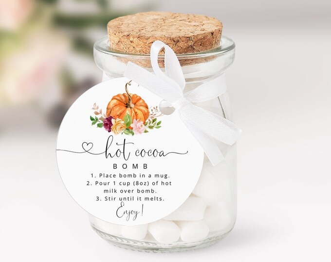 Editable Hot Cococa bomb tag. Pumpkin Hot chocolate Bomb Tag. Hot Cocoa Bomb #p2