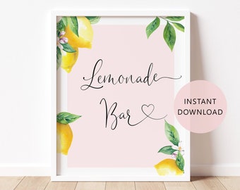 Lemonade Bar Schild. Pink Lemon Thema Baby Shower Tisch Schilder. Zitrone Brautparty Dekor. Sofort Download #lem2