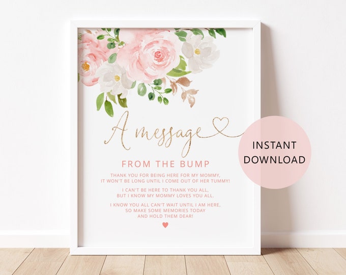 Floral message form the bump sign. Printable blush pink floral baby message game #fl1