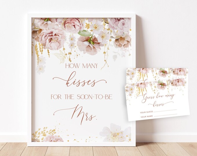 Boho Guess How Many Kisses. Boho garden Bridal Shower Guessing Games. Garden floral Guess How Many Kisses for the Mrs Instant download #gar1