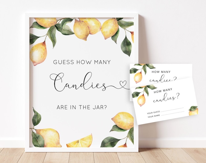 Lemon How Many Candies Are In The Jar. Citrus Guess how many candies guessing game.  Instant Download #lm1
