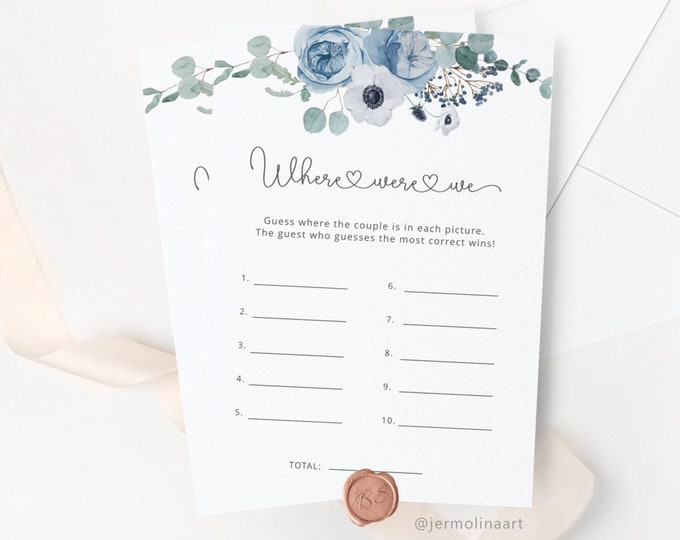 Where were we bridal shower game. Dusty blue Couple shower where were they game. Floral dusty blue where were we game. Instant Download #dus