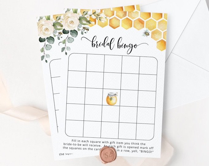 Bee Bridal Shower Bingo. Printable Bridal Bingo. Floral Honey bee Bridal shower games, Bridal shower printable Instant Download #bee3