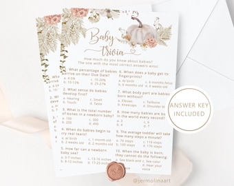 Baby shower trivia game. Boho pumpkin baby trivia baby shower game. Fall baby shower trivia game. Instant download #p8