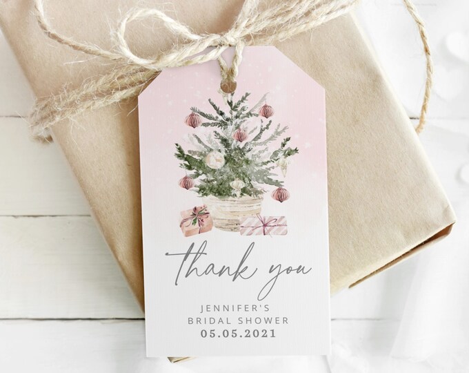 Pink Winter baby shower thank you tag. Blush pink Baby its cold outside favor tag template.  Editable pink winter favor tag #ad7