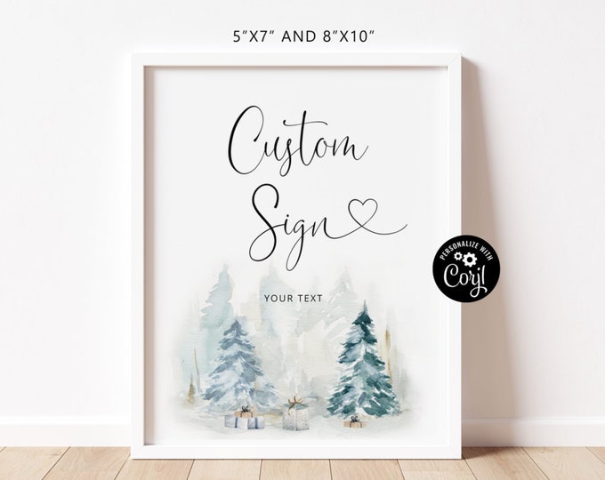 Winter Christmas trees Custom Sign Template, Winter Table Sign. Create Your Custom Sign. Instant Download #ad4