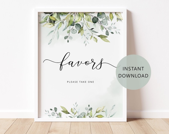 Greenery Favors please take one Sign. Eucalyptus Favors baby shower sign. Instant Download #02 01