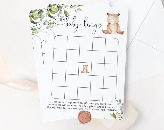 Bear Baby Shower Bingo Card. Little bear Baby Shower game printable. Bear baby bingo card. Woodland baby bingo. Instant Download #w5