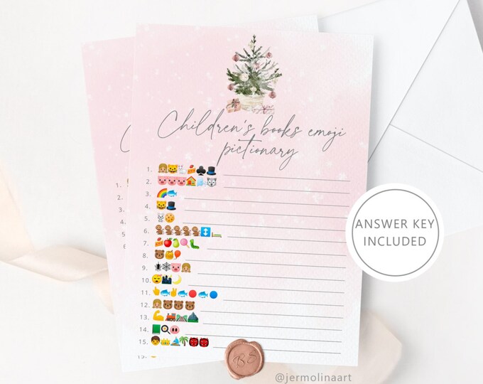Children's Book Emoji Pictionary. Winter blush pink Baby Shower emoji pictionary guessing game with answers. Instant download #ad7