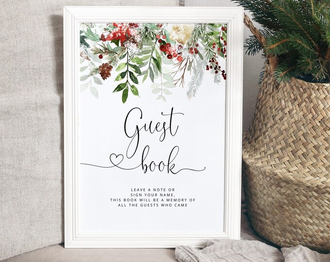 Evergreen Guest book Sign. Winter Guestbook Sign. Guest Book Sign. Printable guest book sign. Instant Download #rg2