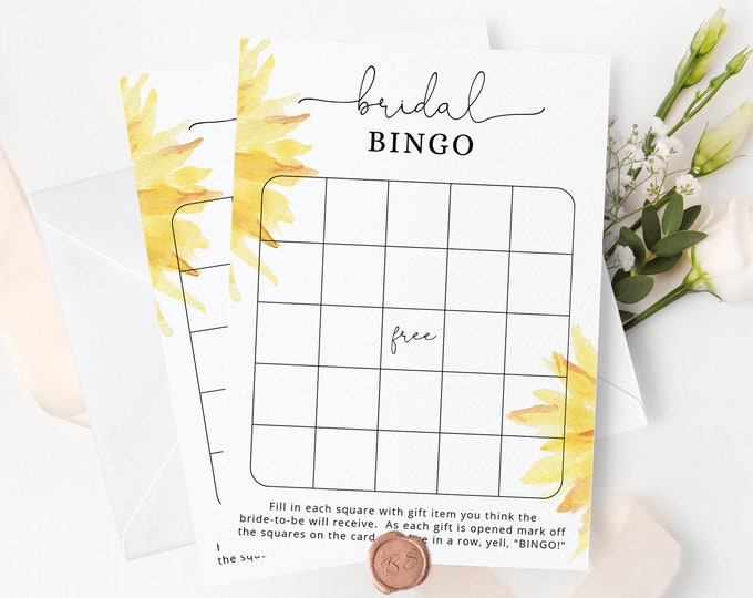 Sunflower Bridal Shower Bingo. Printable Bridal Bingo. Bridal shower games, Bridal shower printable Instant Download #sun1