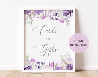 Wildflowers Cards and Gifts Sign in 2 Sizes. Floral Wedding purple Cards & Gifts Sign. Instant Download #09