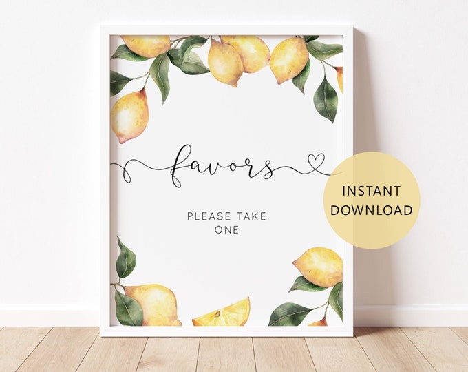 Lemon Favors please take one Sign. Minimalist watercolor citrus Favors sign. Instant Download #lm1