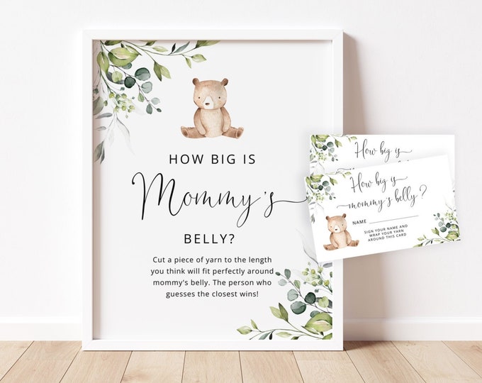 Eucalyptus bear How Big is Mommy's Belly Game. We can bearly wait baby shower games. Belly Guessing Game. Instant Download #w5
