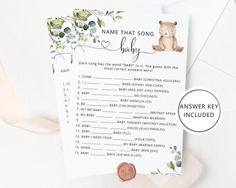Woodland Bear Baby Shower Game: Name That Song (Instant Download) #w5