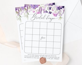 Lilac Bridal Shower Bingo. Printable lavender Bridal Bingo. Wildflowers purple Bridal shower printable Instant Download #09