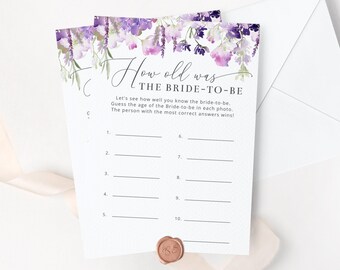 Lilac How Old was the Bride, Guess the Brides Age bridal shower game. Lavender Bridal Shower Games Instant Download #09