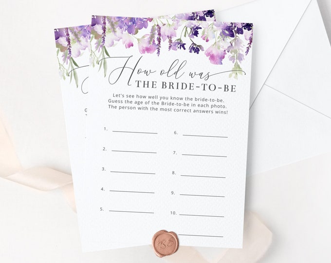Lilac How Old was the Bride, Guess the Brides Age bridal shower game. Lavender Bridal Shower Games Instant Download #09