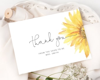 Sunflower Thank You Card Printable Template. Instant Download. Sunflower bridal shower Thank You Card. Bohemian card. #sun1