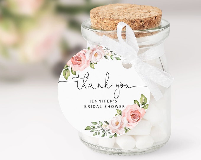 Floral Bridal shower Thank You Tag Template. Boho Circle Favor Tags Template. Editable Rustic circle favor tag.  Instant Download. #br2