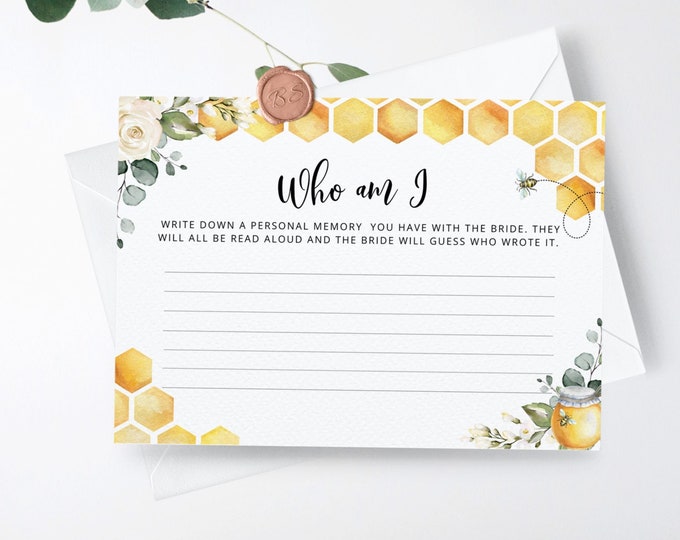 Favorite Memory With the Bride game. Watercolor honey bee Bridal Shower game. Bee Who am I bridal shower game. Hen Bachelorette #bee3