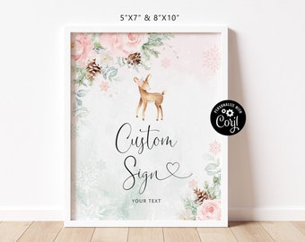 Winter Pink Deer Custom Sign Template (Instant Download)  #wb7