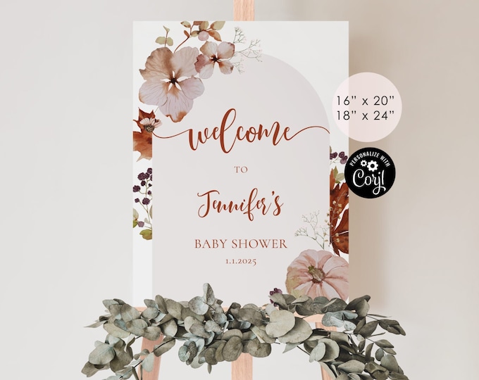 Boho pumpkin baby shower welcome sign. Terracotta fall little pumpkin welcome sign template. Corjl Printable. Instant Download #p5