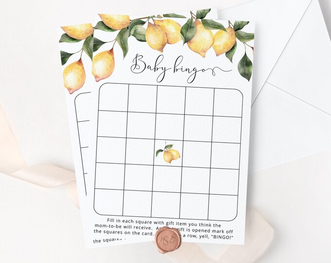 Lemon Baby Shower Bingo Card. Lemon Baby Shower games. Lemon baby bingo card. Instant Download #lm1