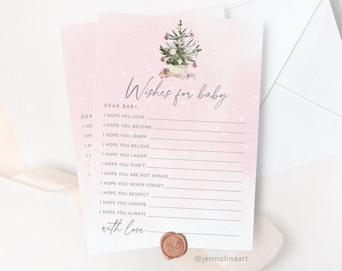 Pink Winter Wishes for Baby card. Holiday wishes for baby. Printable Christmas Baby Shower Games. Instant download #ad7