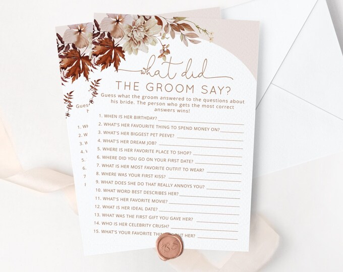 Boho fall  What did the groom say game. Fall arch What did he say Bridal Shower Game.  Instant Download #17