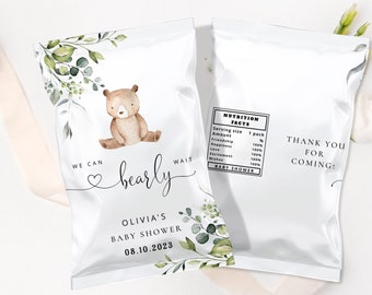 We can bearly wait chip bag template. Eucalyptus bear baby shower chip bag template #w5