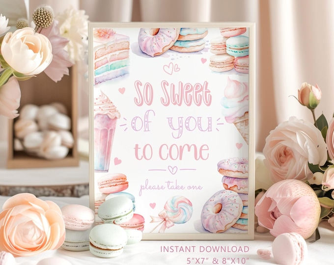 So sweet of you to come Birthday party sign. Pastel Sweets macarons thank you for coming sign. Instant Download #ice1