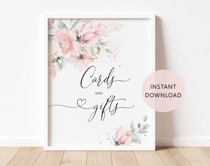 Printable floral Cards and Gifts Sign in 2 Sizes. Blush pink Cards & Gifts Sign. Bridal shower cards and gifts sign. Instant Download #03