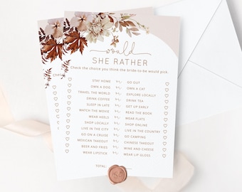 Fall Would She Rather Bridal Shower Game, Boho Printable Wedding Shower Games. Fall Hen Party Games Instant Download #17