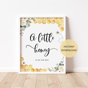 A little honey is on the way sign. Bee baby shower decoration. Sweet as can bee baby shower sign Instant Download #bee