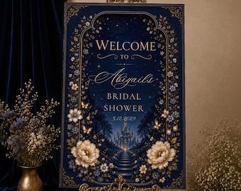 Romantasy New Chapter Bridal Shower Welcome sign template 24x36 inches | Night Lady #ac1