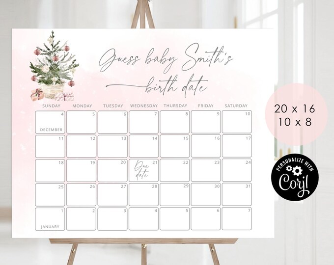 Pink Winter Guess the due Date calendar. Winter Guess The Baby Birthday Game. Baby its cold outside Baby Shower Instant download #ad7