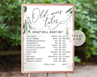 Old Wives Tales Sign, Gender Reveal Decorations, Gender Reveal Printable Party Sign, He or She gender reveal games. Instant download #ws5